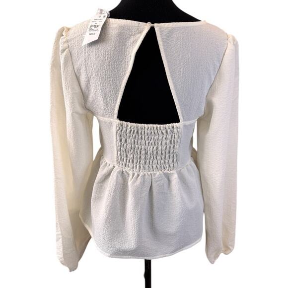 NEW SANCTUARY Anthropologie White Long Sleeve Smocked Back Blouse Size S - Picture 2 of 5